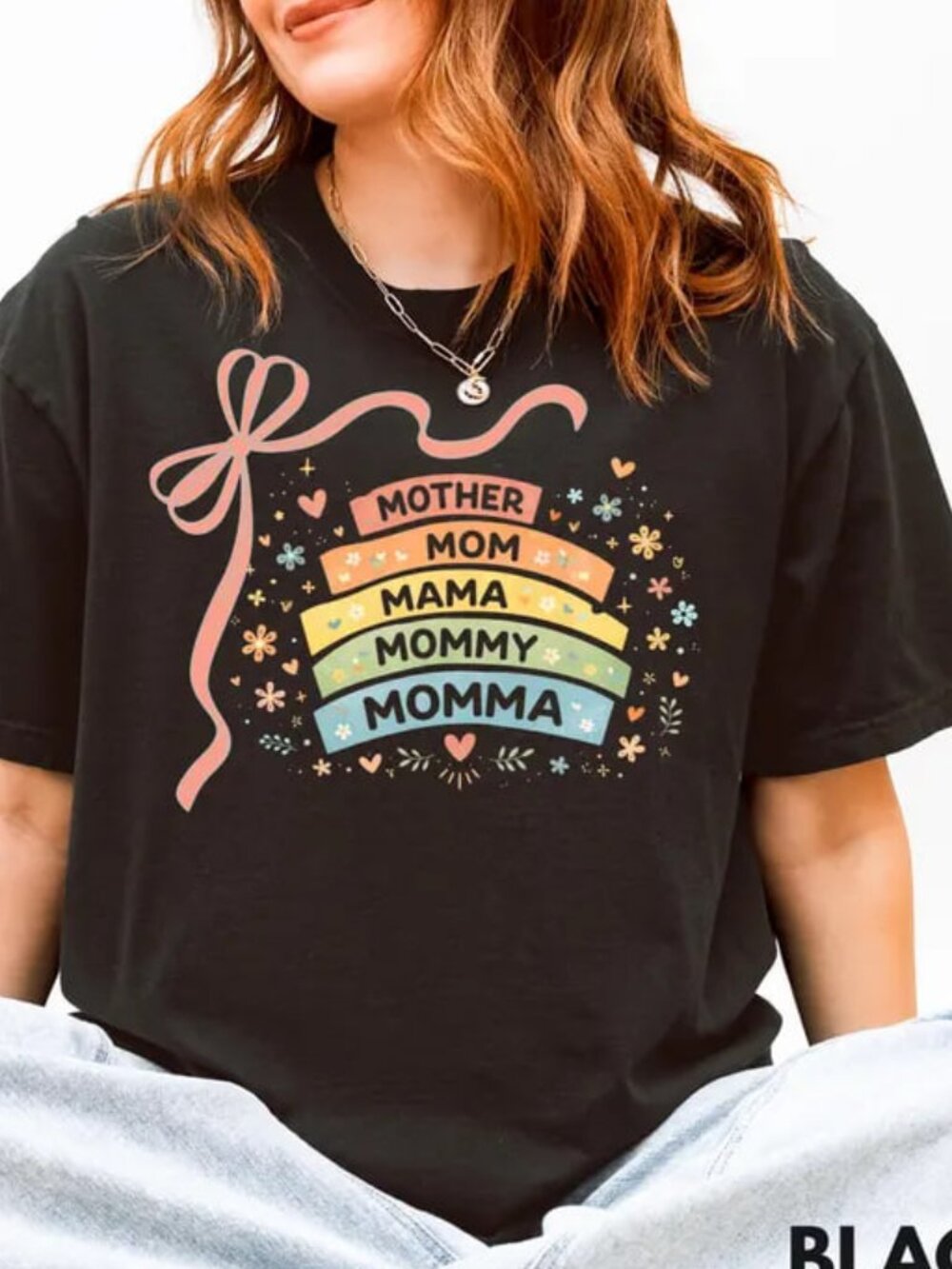 Graphic Mama Rainbow Bow T-shirt, Cute Mothers Day Tee